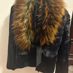 Club Monaco Black Teddy Jacket with Faux Fur Trim